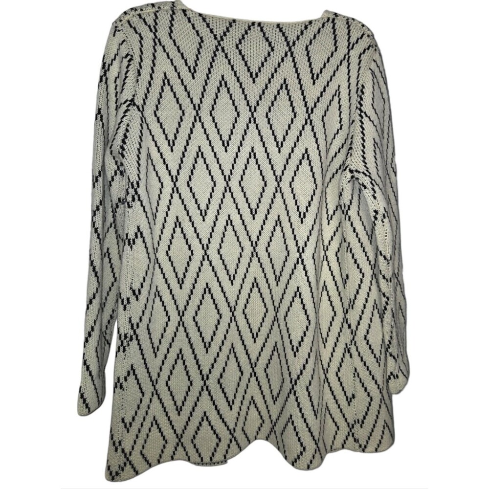 Oliver Cream Diamond Pattern Long Open Front Cardigan Sweater - Picture 3 of 12